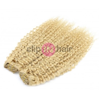 Kudrnatý clip in maxi set 53cm pravé lidské vlasy – REMY 200g - NEJSVĚTLEJŠÍ BLOND