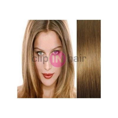 Clip in vlasy 53cm 100% lidské – REMY 100g – SVĚTLE HNĚDÁ