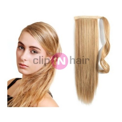 Clip in human hair ponytail wrap hair extension 24 inch straight - natural/light blonde