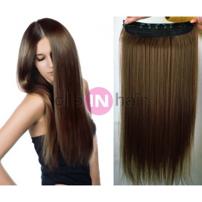16 inches one piece full head 5 clips clip in hair weft extensions straight – medium brown