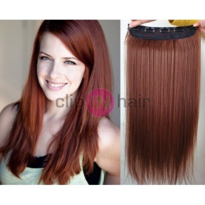 16 inches one piece full head 5 clips clip in hair weft extensions straight – copper red