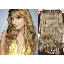 One piece full head 5 clips clip in hair weft extensions wavy – mixed blonde