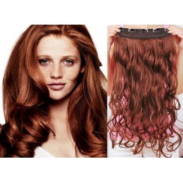 One piece full head 5 clips clip in hair weft extensions wavy – copper red