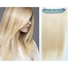 24 inches one piece full head 5 clips clip in hair weft extensions straight – the lightest blonde