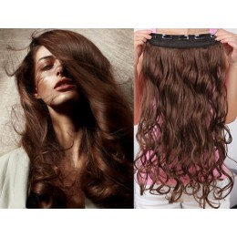 20 inches one piece full head 5 clips clip in hair weft extensions wavy – dark brown
