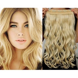 24 inches one piece full head 5 clips clip in hair weft extensions wavy – natural blonde