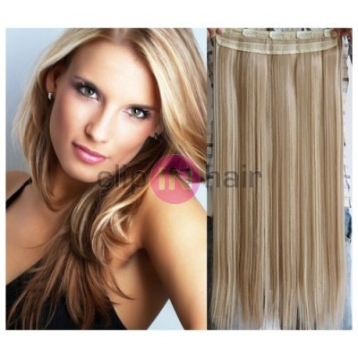 Clip in pás japonský kanekalon 63cm rovný – platina / světle hnědá