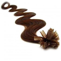 24 inch (60cm) Nail tip / U tip human hair pre bonded extensions wavy - medium brown