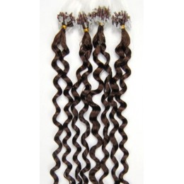 20 inch (50cm) Micro ring / easy ring human hair extensions curly - medium brown