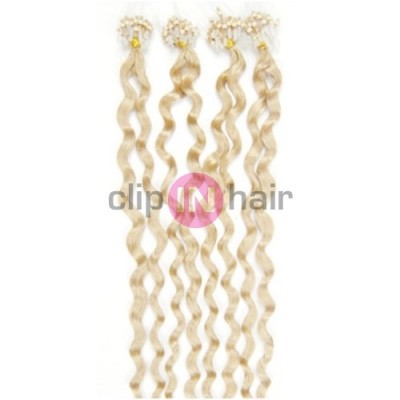 20 inch (50cm) Micro ring / easy ring human hair extensions curly - platinum