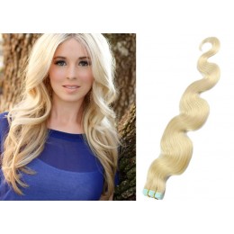 20 inch (50cm) Tape Hair / Tape IN human REMY hair wavy - platinum