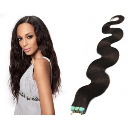 24 inch (60cm) Tape Hair / Tape IN human REMY hair wavy - natural black