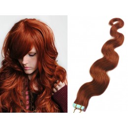 24 inch (60cm) Tape Hair / Tape IN human REMY hair wavy - copper red