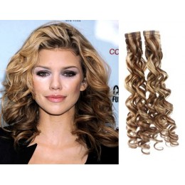 20 inch (50cm) Tape Hair / Tape IN human REMY hair curly - mixed blonde