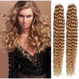 20 inch (50cm) Tape Hair / Tape IN human REMY hair curly - light blonde / natural blonde