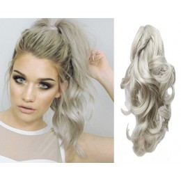 Clip in ponytail wrap / braid hair extensions 24 inch wavy - silver
