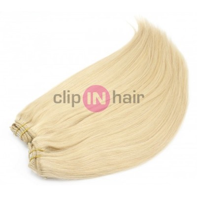 Clip in maxi set 53cm pravé lidské vlasy – REMY 200g – NEJSVĚTLEJŠÍ BLOND